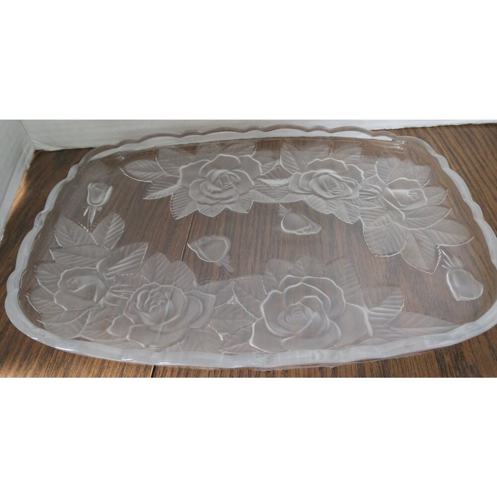 Home Beautiful Rose Pearls 11 1/2 Inch Crystal Sandwich Tray